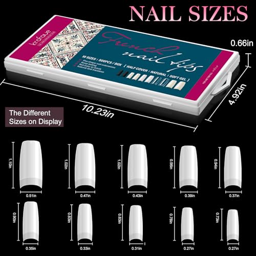 krofaue 500PCS False Nails Tips Lady French Style Acrylic Artificial Tip Manicure Half Cover with Box of 10 Sizes for Nail Tips Art Salons and Home DIY (White) - Image 4