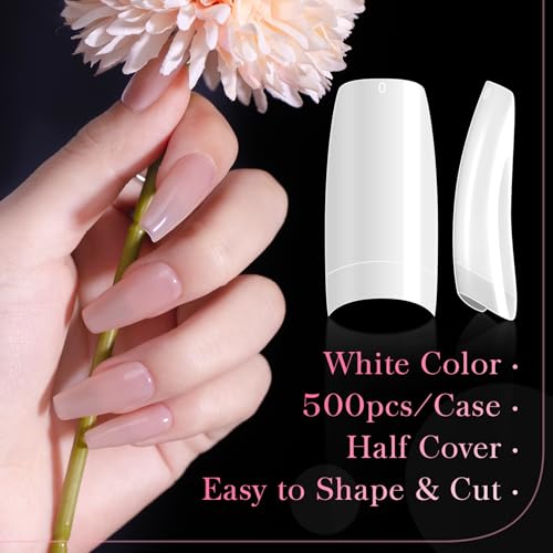 krofaue 500PCS False Nails Tips Lady French Style Acrylic Artificial Tip Manicure Half Cover with Box of 10 Sizes for Nail Tips Art Salons and Home DIY (White) - Image 2