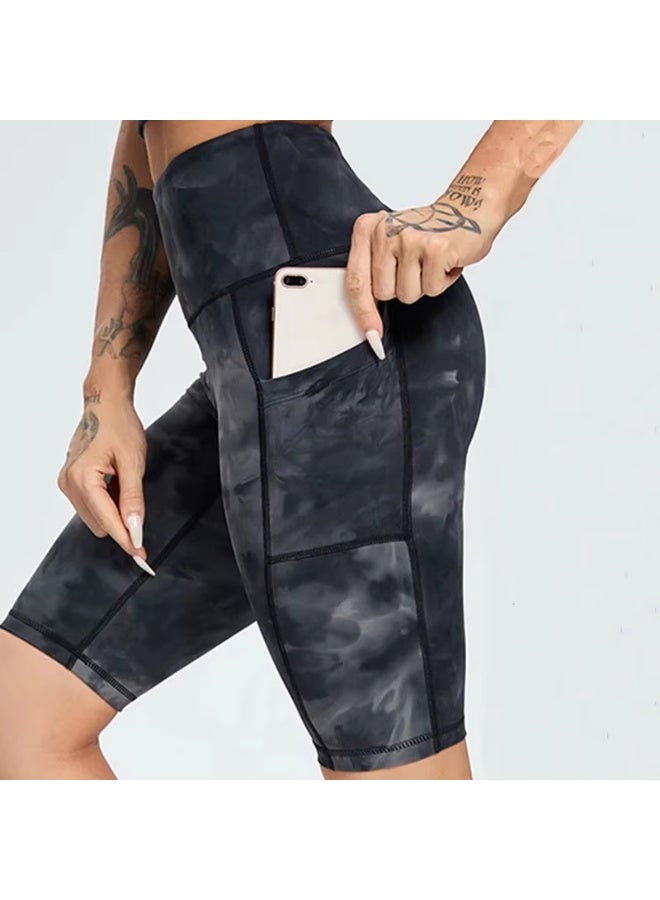 عام التعادل صبغ النساء الدراجات السراويل الرياضة اليوغا قصيرة طماق مع جيوب تشغيل رياضة اللياقة البدنية السراويل - Image 1