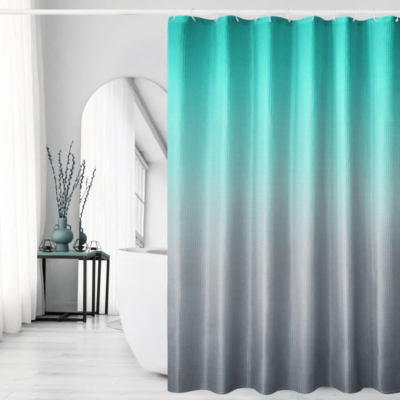 Gibelle Ombre Surtain Surtain Teal Gray Bradient Fabric Startain Waffle Wive Stertains Bather Bather Stertains Wath With Hooks Water Squaring and Machine 72 × 72