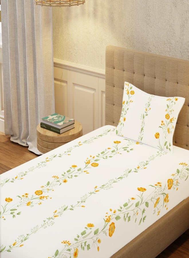 Urban Space Serene 100% Cotton 200 TC Printed Bedsheet for Single Bed with 1 Pillow Cover (Size 58 x 90 inches, Veil Bloom - Yellow) - Image 2