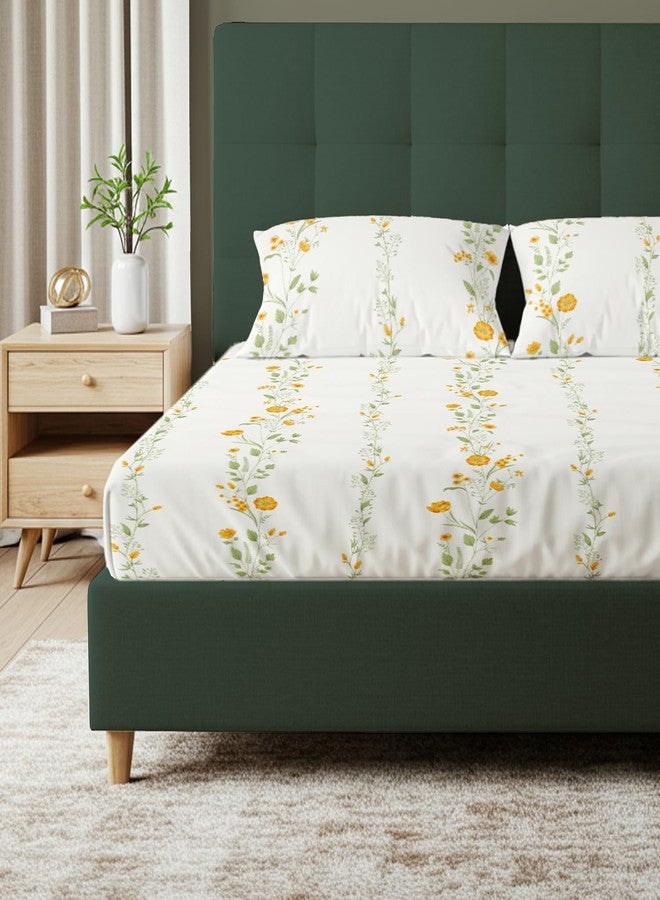 Urban Space Serene 100% Cotton 200 TC Printed Bedsheet for Single Bed with 1 Pillow Cover (Size 58 x 90 inches, Veil Bloom - Yellow) - Image 1