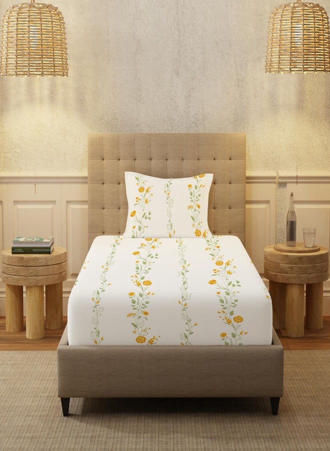Urban Space Serene 100% Cotton 200 TC Printed Bedsheet for Single Bed with 1 Pillow Cover (Size 58 x 90 inches, Veil Bloom - Yellow) - Image 3