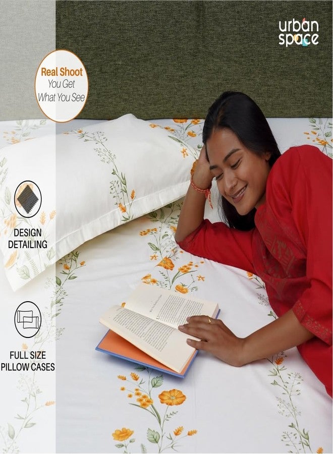 Urban Space Serene 100% Cotton 200 TC Printed Bedsheet for Single Bed with 1 Pillow Cover (Size 58 x 90 inches, Veil Bloom - Yellow) - Image 5