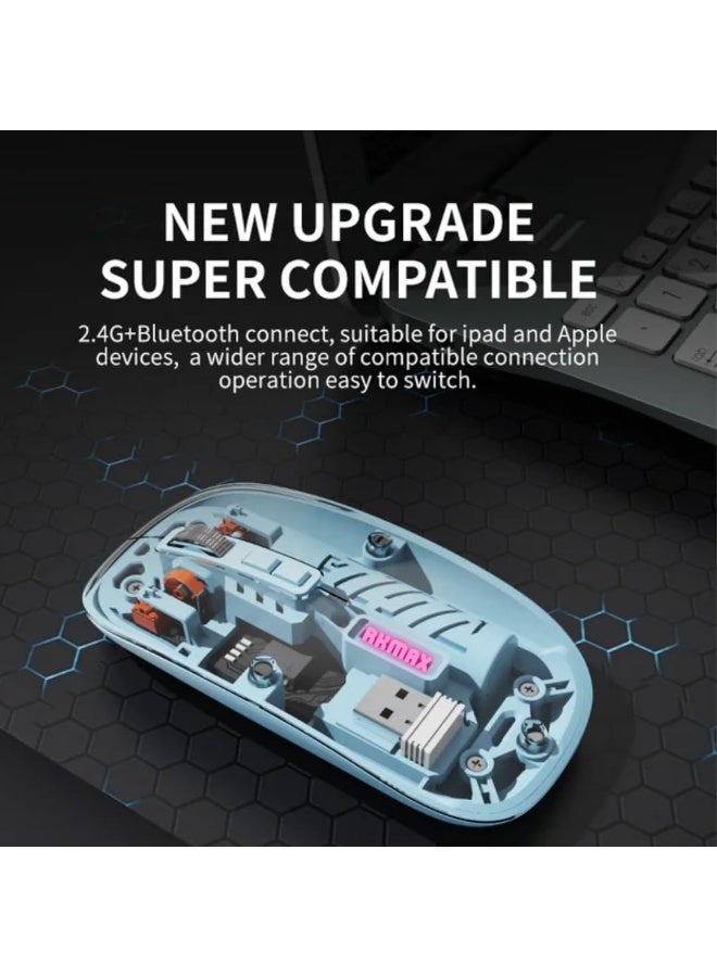 ماوس الشفاف، بلوتوث 5.2 و2.4 جيجاهرتز، قابل لإعادة الشحن من النوع C، ماوس لاسلكي RGB، ماوس ألعاب بصري لاسلكي، بطارية كبيرة 400 مللي أمبير/ساعة، ماوس لاسلكي قابل لإعادة الشحن - Image 3