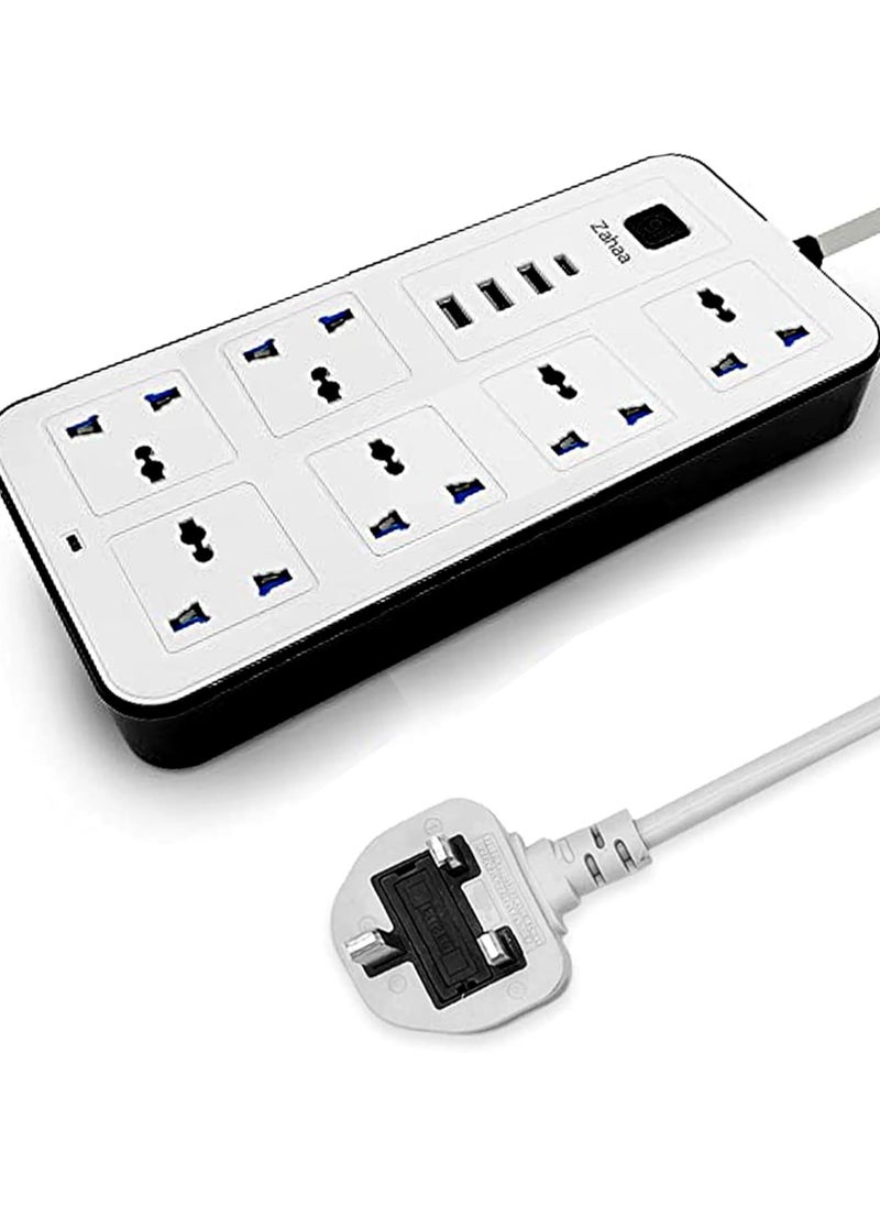 Zahaa 5m Extension Cord Protector Power Strip with 6 Outlets, 3 USB-A Ports, 1 USB-C Port, Flat Plug, Wall Mountable, Desk USB Charging Station, Ideal for All Electronic Devices  - Image 1