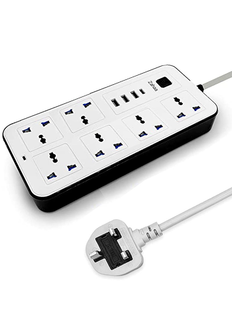 Zahaa 5m Extension Cord Protector Power Strip with 6 Outlets, 3 USB-A Ports, 1 USB-C Port, Flat Plug, Wall Mountable, Desk USB Charging Station, Ideal for All Electronic Devices  - Image 2