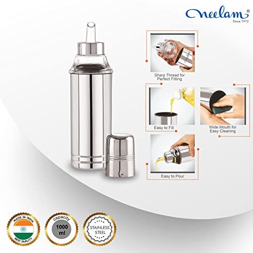 neelam Stainless Steel Oil Bottle 1000 ml – Durable and Elegant Storage Container for Oil, Vinegar, and Other Liquids, Leak-Proof Design, Ideal for Kitchen Use and Daily Cooking Needs. - Image 3