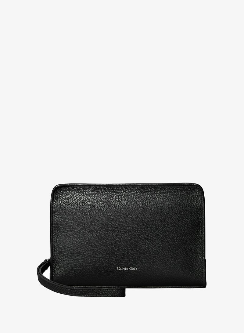 CALVIN KLEIN Small Full-Grain Leather Logo Wash Bag - Image 1