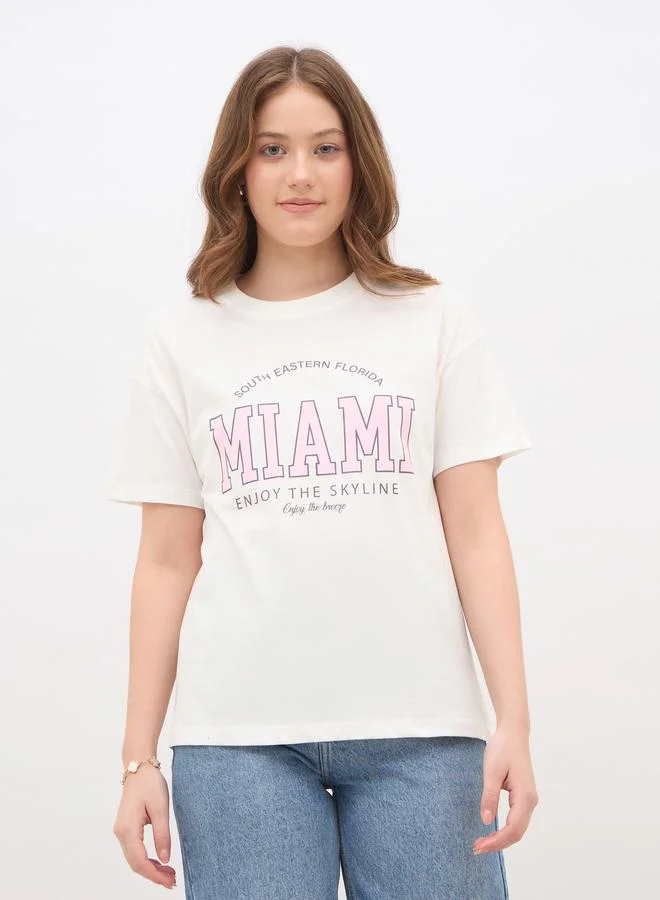 ستايلي Styli Slogan Print Boxy Fit T-Shirt