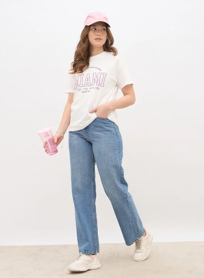 ستايلي Styli Slogan Print Boxy Fit T-Shirt