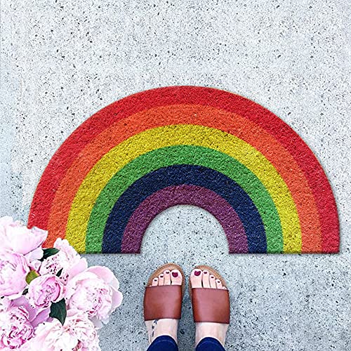 ATMAH Rainbow Shaped Coir Doormat 40 x 75 cm | Decorative Entrance Mat | Anti Slip PVC Backing | Indoor Covered Outdoor Door Mat - Image 2
