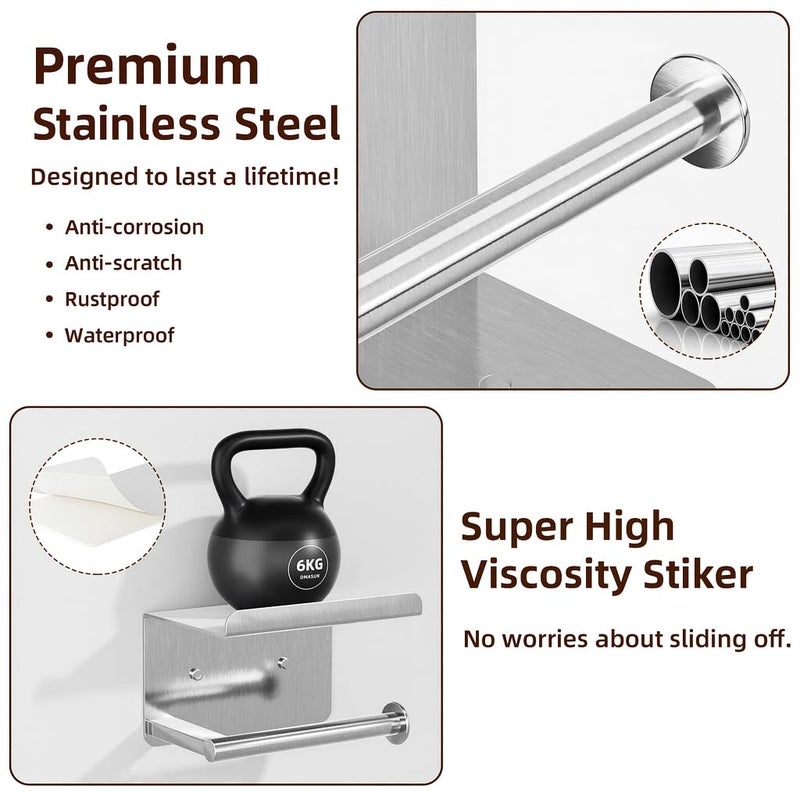 susswiff Self-Adhesive Toilet Paper Roll Holder - Wall Mount Or Adhesive Toilet Paper Holder with Shelf,Toilet Roll Holder, Tissue Holder for Bathroom,Wall Toilet Paper Holder, Stainless Steel,Chrome - Image 5