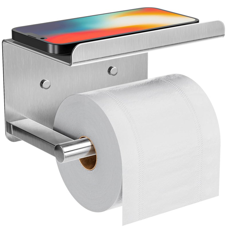 susswiff Self-Adhesive Toilet Paper Roll Holder - Wall Mount Or Adhesive Toilet Paper Holder with Shelf,Toilet Roll Holder, Tissue Holder for Bathroom,Wall Toilet Paper Holder, Stainless Steel,Chrome - Image 1