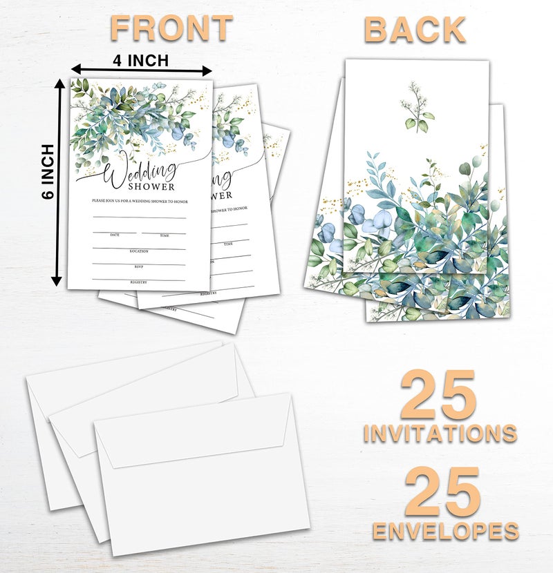 Tedea Greenery Wedding Shower Invitations, Floral Bridal Shower Invitations, Bridal Shower Invites for Engagement Party, Wedding, Bridal Shower, Set of 25 Invitations & 25 Envelopes (B02) - Image 2