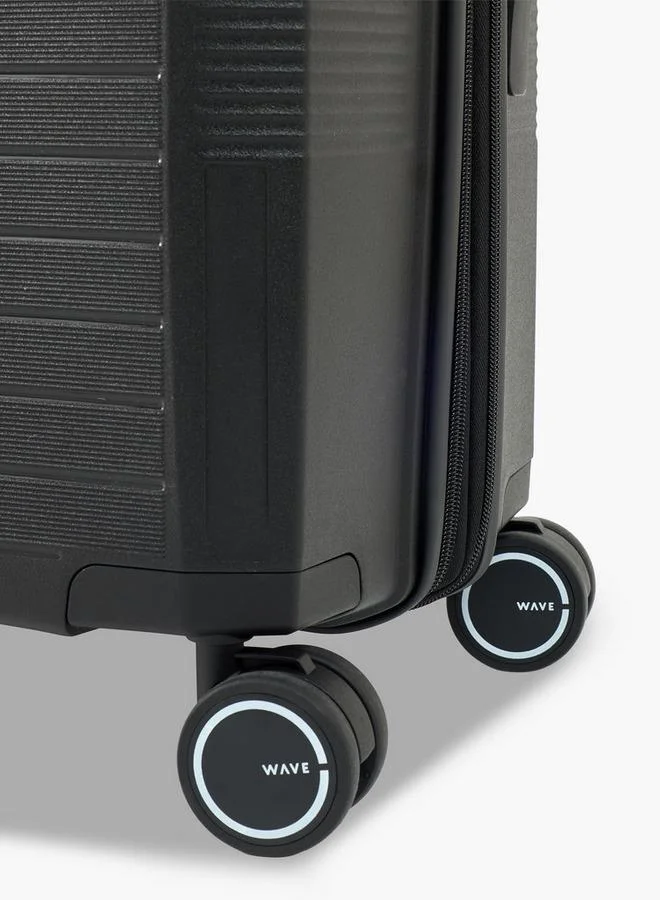 Wave BLACK Textured Hardcase Luggage Trolley With Retractable Handle - 24 Inches Check-In Bag  | Best Price UAE