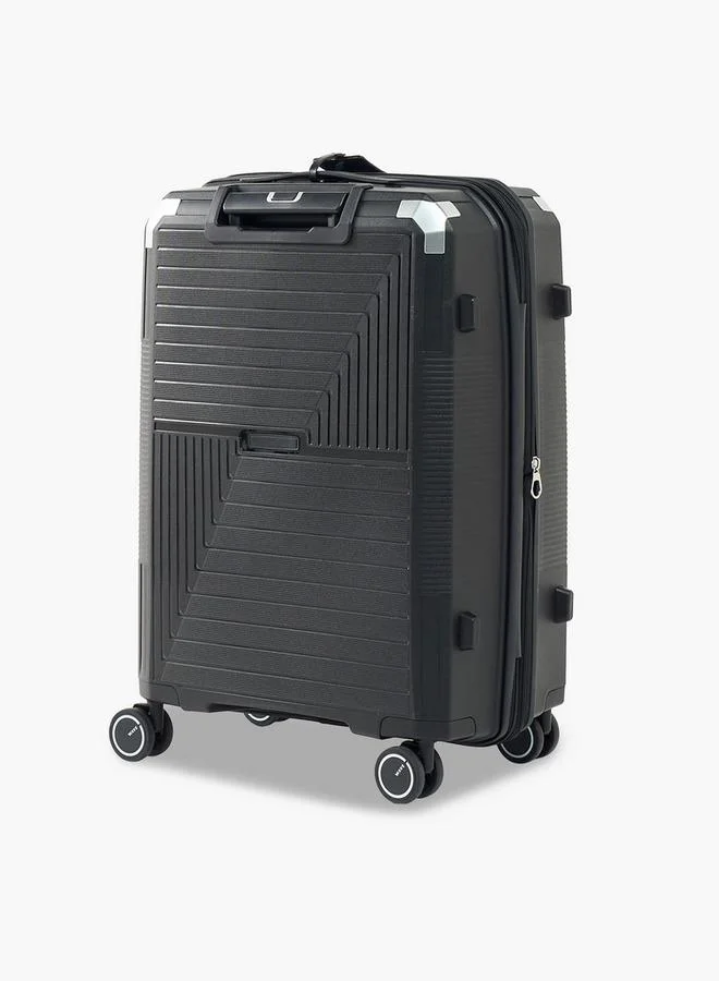 Wave BLACK Textured Hardcase Luggage Trolley With Retractable Handle - 24 Inches Check-In Bag  | Best Price UAE