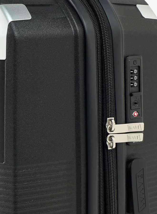 Wave BLACK Textured Hardcase Luggage Trolley With Retractable Handle - 24 Inches Check-In Bag  | Best Price UAE