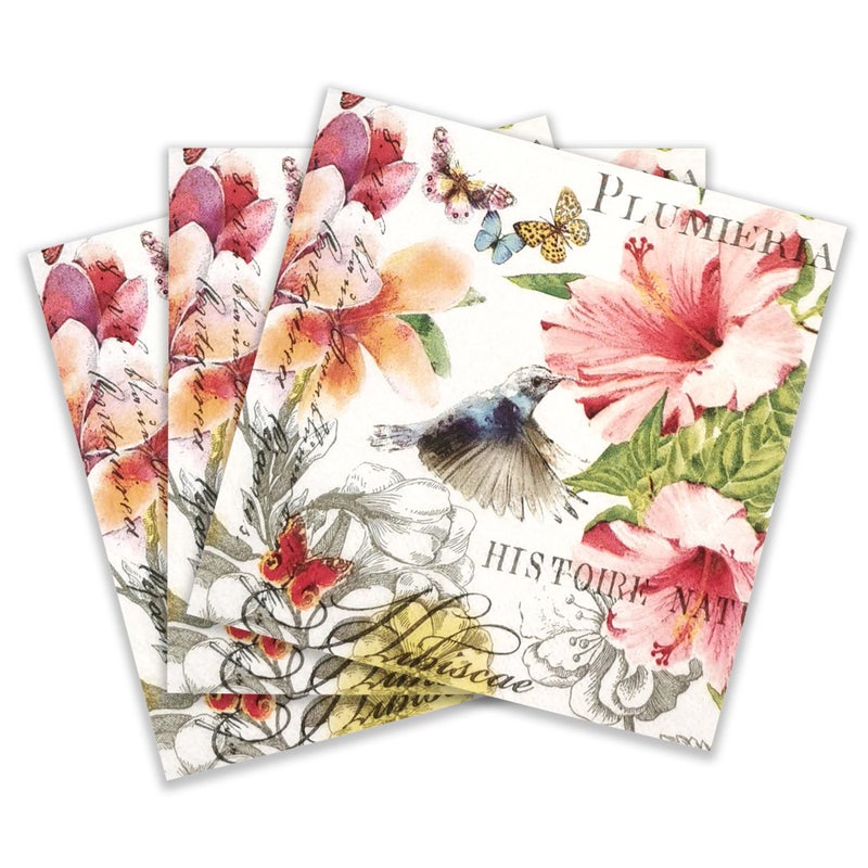 Zelten Colored Paper Cocktail Napkins, 20 Count Shabby Chic Napkins for Wedding, Dinner Tea Party Shower, Plumieria &Hibiscae - Image 1