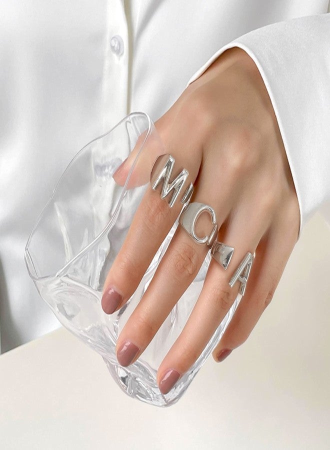 KeyStyle Initial F Statement Ring, White Gold Letter Rings for Women Name Jewelry - Image 3