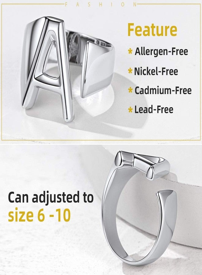 KeyStyle Initial F Statement Ring, White Gold Letter Rings for Women Name Jewelry - Image 4