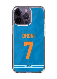 Classic Clear Case for iPhone 14 Pro , Hybrid Soft Case Transparent Cover - Player Name - MS Dhoni, Jersey Number- 7