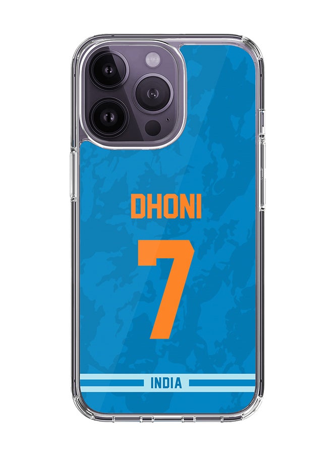 Stylizedd - Classic Clear Case for iPhone 14 Pro , Hybrid Soft Case Transparent Cover - Player Name - MS Dhoni, Jersey Number- 7 - Image 1