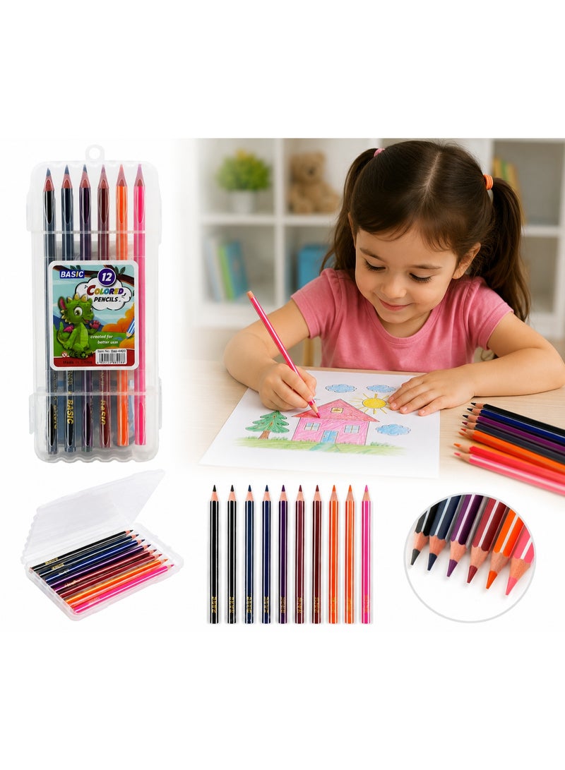 BASIC 12-Color Colored Pencils Set for Kids with Storage Case - Image 4