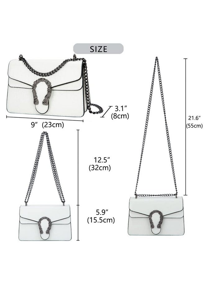 DEEPMEOW DEEPMEOW Crossbody Shoulder Chain Purse for Women - Crocodile Grain PU Leather Messenger Bag Evening Square Satchel Handbag（White）  - Image 1