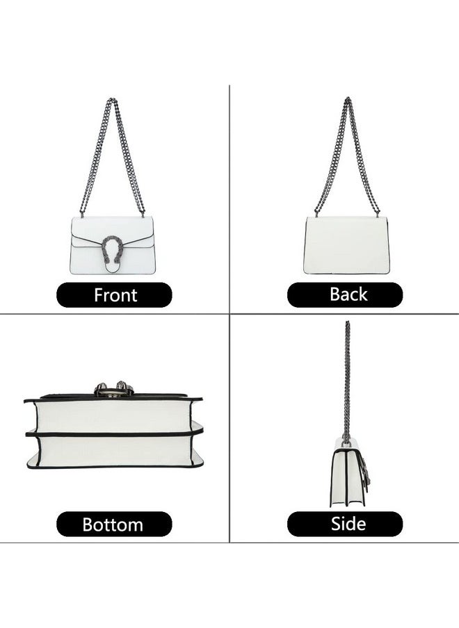 DEEPMEOW DEEPMEOW Crossbody Shoulder Chain Purse for Women - Crocodile Grain PU Leather Messenger Bag Evening Square Satchel Handbag（White）  - Image 2