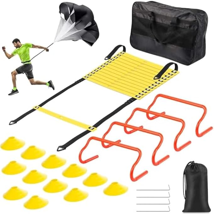 rayihni Agility Ladder, Speed Training Equipment Set With 6M Ladder Resistance Parachute 4 Hurdles 12 Cones For Soccer Football - Image 1