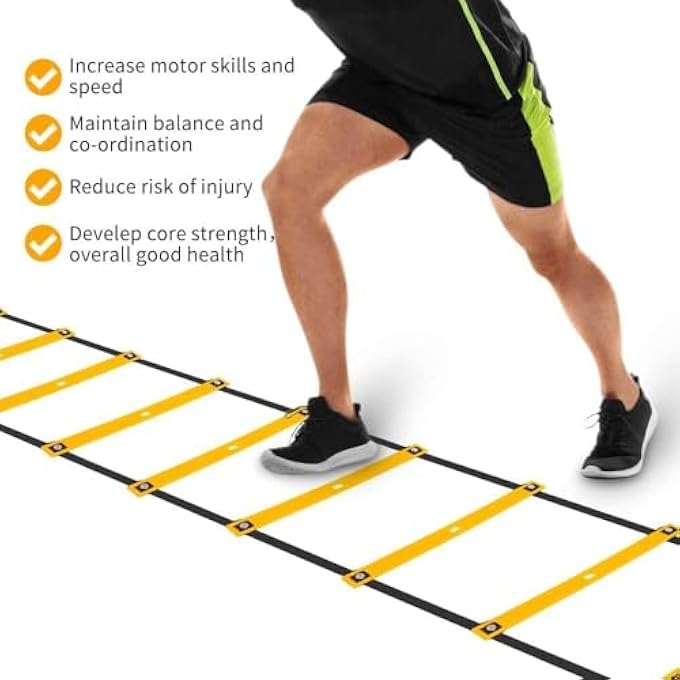 rayihni Agility Ladder, Speed Training Equipment Set With 6M Ladder Resistance Parachute 4 Hurdles 12 Cones For Soccer Football - Image 2