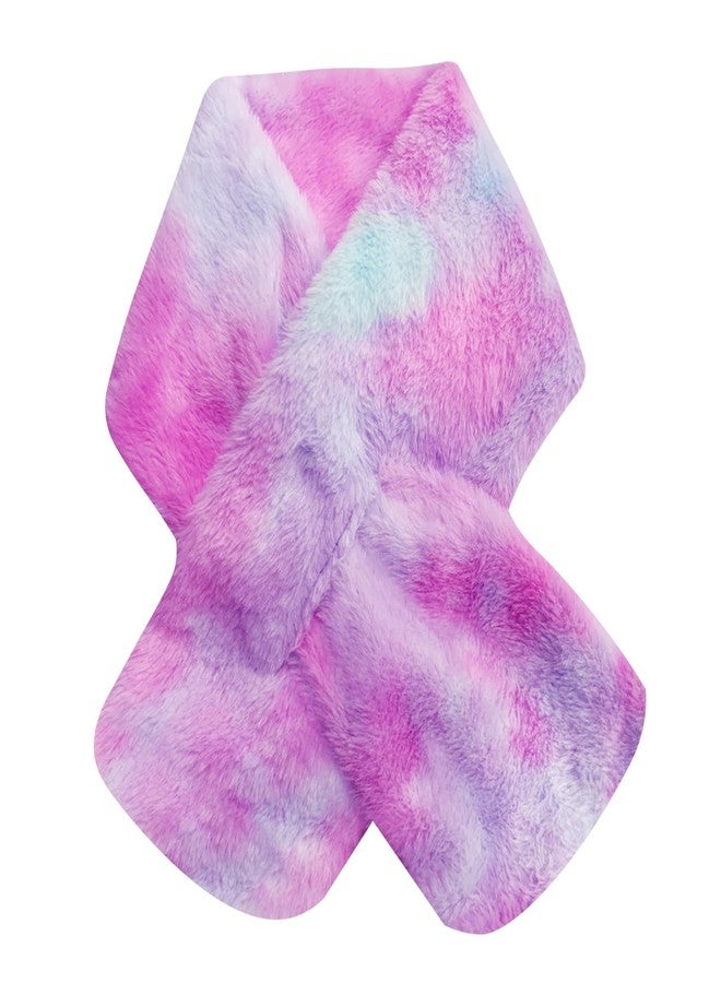 Piewag Kids Toddler Scarf Winter Rainbow Scarf Gradient Cross Tie Collar Fluffy Fur Plush Scarves Neck Warmer for Girls Boys Gradient Pink - Image 1
