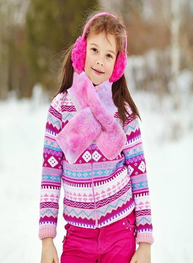 Piewag Kids Toddler Scarf Winter Rainbow Scarf Gradient Cross Tie Collar Fluffy Fur Plush Scarves Neck Warmer for Girls Boys Gradient Pink - Image 3