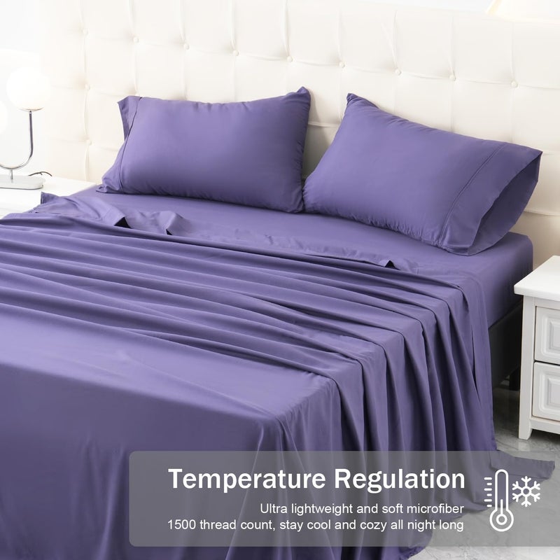 MICORAL Twin Bed Sheets Set, Soft Breathable Bedding Sheet Set, Sheets Set with 16" Deep Pocket Design (3 Pieces, Twin, Classic Purple) - Image 2