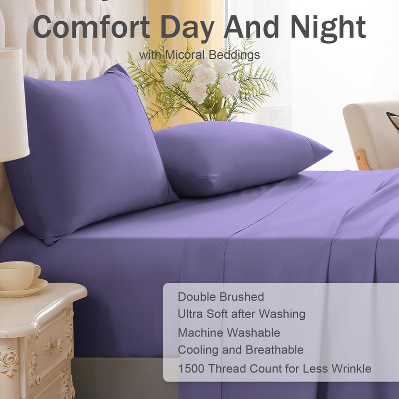 MICORAL Twin Bed Sheets Set, Soft Breathable Bedding Sheet Set, Sheets Set with 16" Deep Pocket Design (3 Pieces, Twin, Classic Purple) - Image 3
