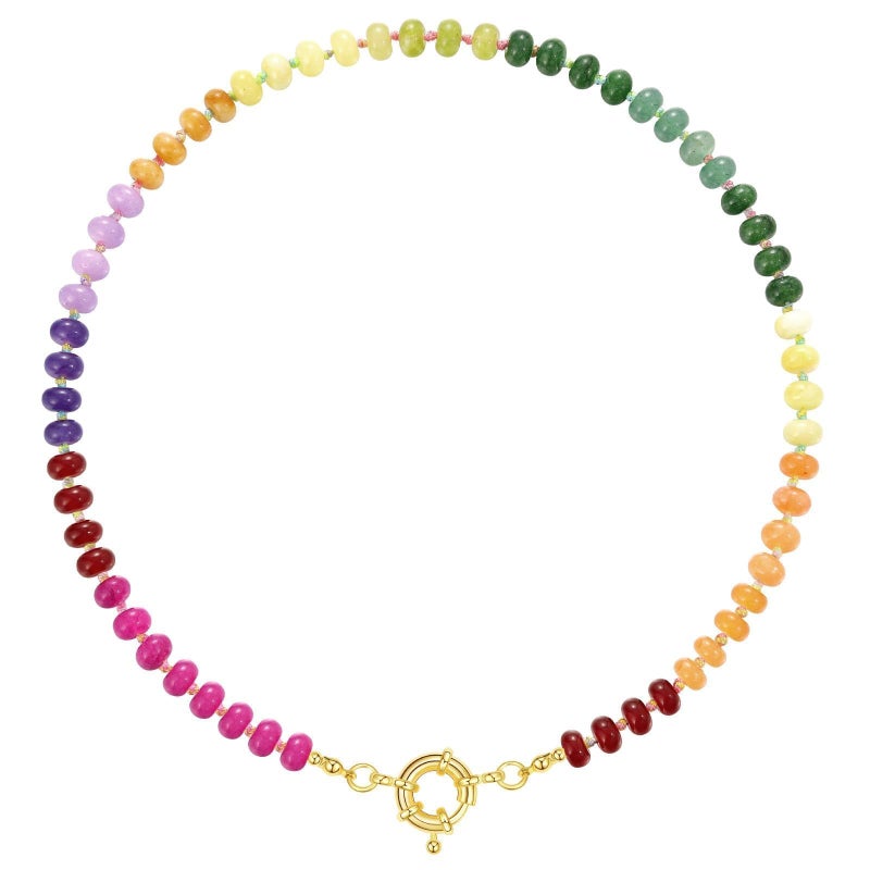 KissYan Beaded Gemstone Necklace for Women, Colorful Boho Bead Choker Natural Stone Surfer Beach Necklaces 14K Gold Plated Summer Handmade Jewelry(J05) - Image 1