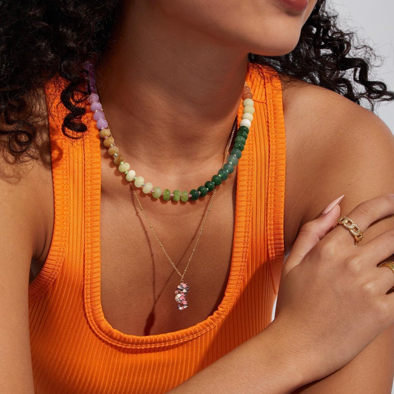 KissYan Beaded Gemstone Necklace for Women, Colorful Boho Bead Choker Natural Stone Surfer Beach Necklaces 14K Gold Plated Summer Handmade Jewelry(J05) - Image 3