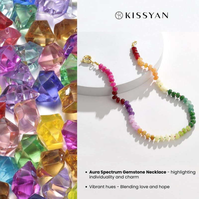 KissYan Beaded Gemstone Necklace for Women, Colorful Boho Bead Choker Natural Stone Surfer Beach Necklaces 14K Gold Plated Summer Handmade Jewelry(J05) - Image 2