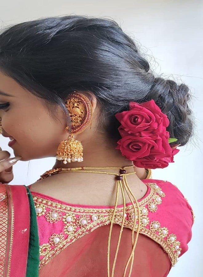 LYF5STAR Artificial Bridal Dark Pink Rose Flower Veni Gajra Hair Juda For Women Floral Hair Bun Accessories | Suitable for Traditional Indian Wedding/Marriage/Engagement - Image 4