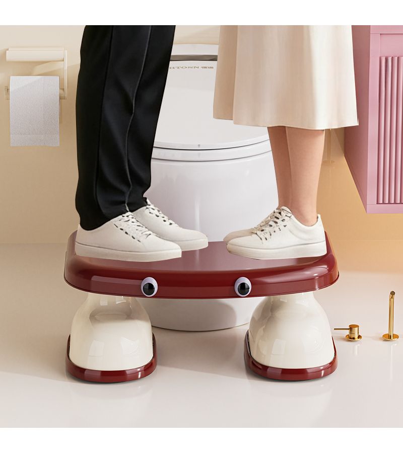 Dopamine Red Ergonomic Toilet Ladder Durable Plastic Space Saving Non Slip Feet Comfortable Angle Bathroom Aid - Image 2