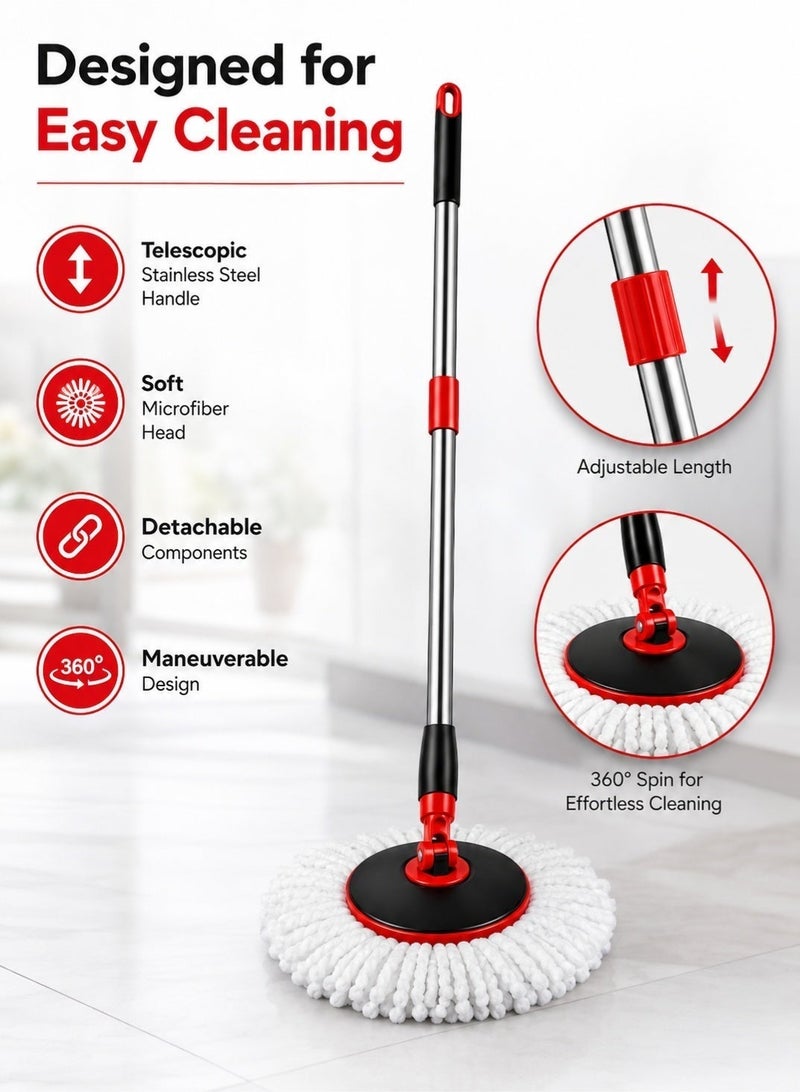 Leoxol 360° Spin Mop Bucket Set | 16L Easy Wring Floor Cleaning Mop | Stainless Steel Telescopic Handle | Microfiber Mop Head For Kitchen Bathroom Tile Marble - Image 3