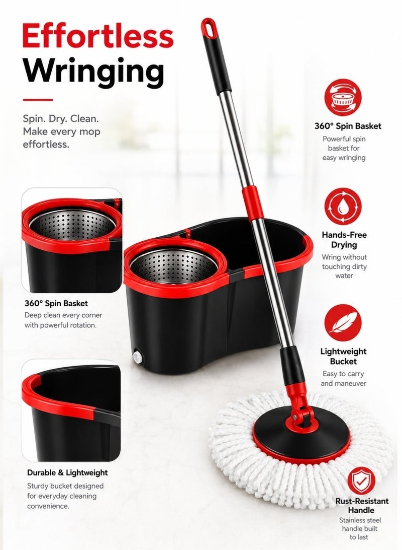 Leoxol 360° Spin Mop Bucket Set | 16L Easy Wring Floor Cleaning Mop | Stainless Steel Telescopic Handle | Microfiber Mop Head For Kitchen Bathroom Tile Marble - Image 5