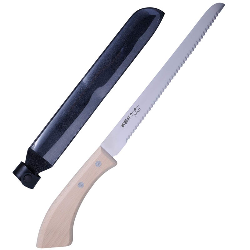 ALLEX Insulation Knife Wood Handle 8 Long Cut Japanese Stainless Steel Insulation  Styrofoam Cutter with Sheath Serrated Sharp Duct Knife Tool Made in JAPAN