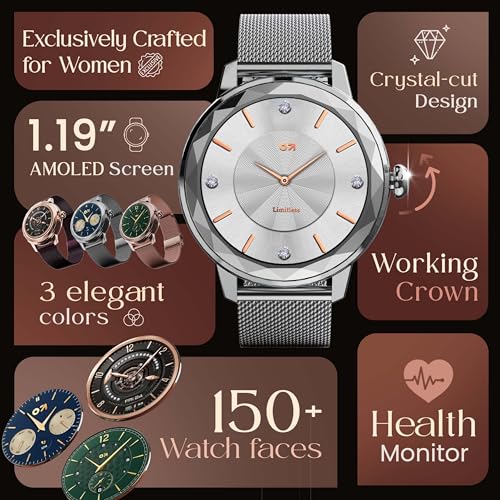 GOBOULT Alora Smart Watch 1.19'' AMOLED Display, BT Calling, Rotating Bezel, 150+Watchfaces, 800 Nits Brightness, AI Voice Assistant, SpO2 Monitoring, 120+ Sports Mode (Silver) - Image 2