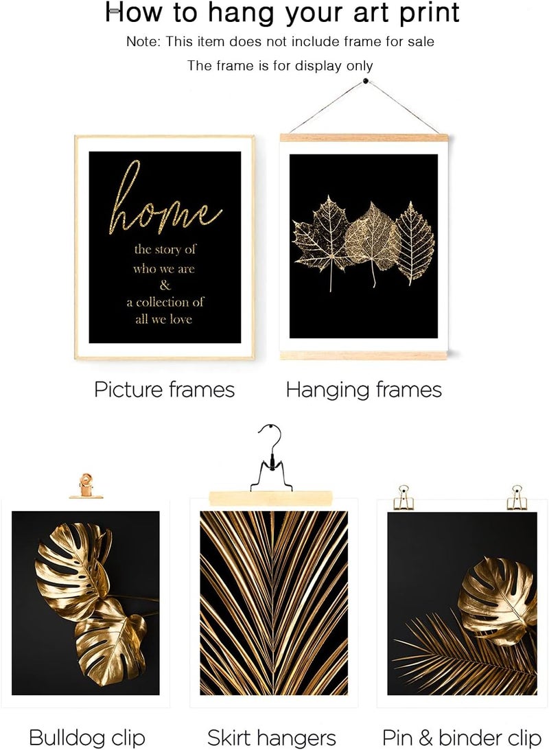 HoozGee Gold Leaf Art Prints Modern Black Gold Botanical Tropical Plant Leaves Art Wall Pictures Canvas Prints Gallery Wall Art Poster Wall Decor Bedroom Room Home Decor (11"x14" UNFRAMED) - Image 3