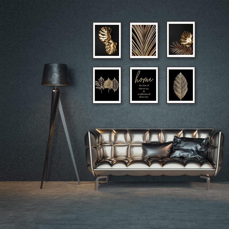 HoozGee Gold Leaf Art Prints Modern Black Gold Botanical Tropical Plant Leaves Art Wall Pictures Canvas Prints Gallery Wall Art Poster Wall Decor Bedroom Room Home Decor (11"x14" UNFRAMED) - Image 5