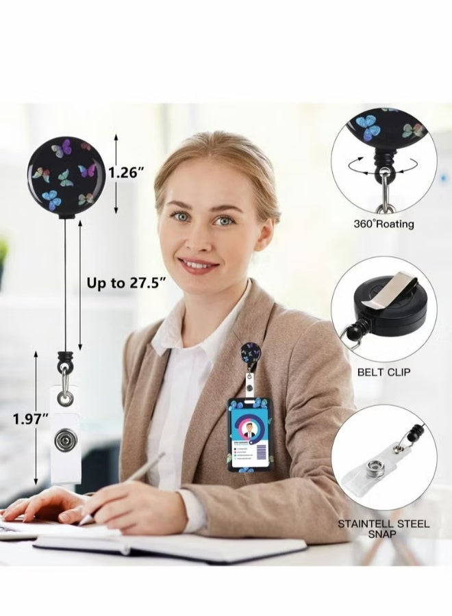 1 Set ID Badge Holder with Lanyard and Butterfly Badge Reel Clip Lanyard Vertical ID Protector Bage Clips Business Credit Card ID Badge Lanyard Key Chain, for Work,School(Colour Butterfly) - Image 2