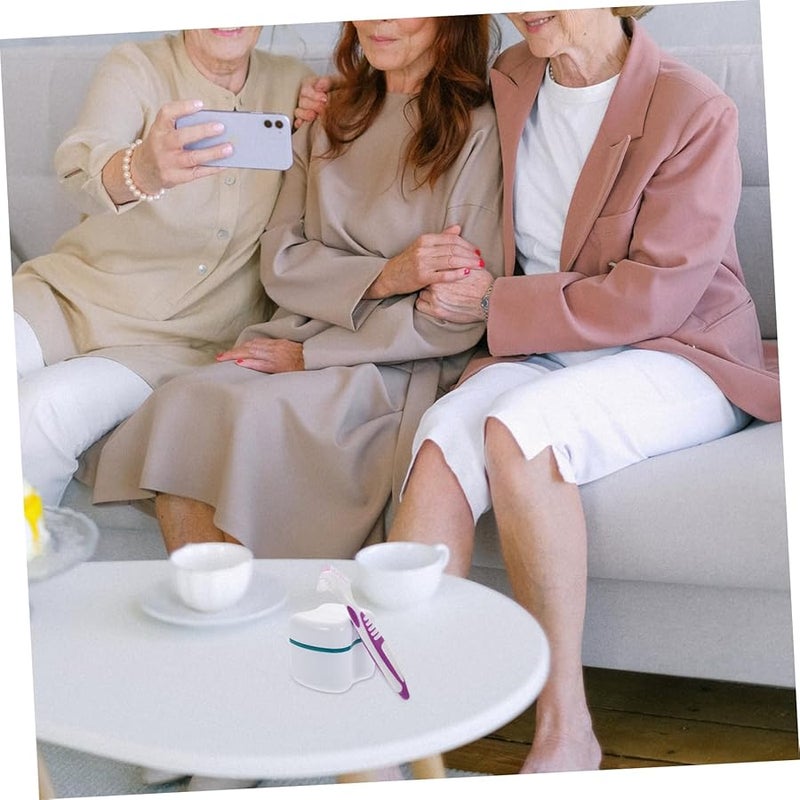 حافظة تنظيف أطقم الأسنان المحمولة ذات الرأس المزدوج وشعيرات ناعمة للاستخدام المنزلي والسفر - Image 5