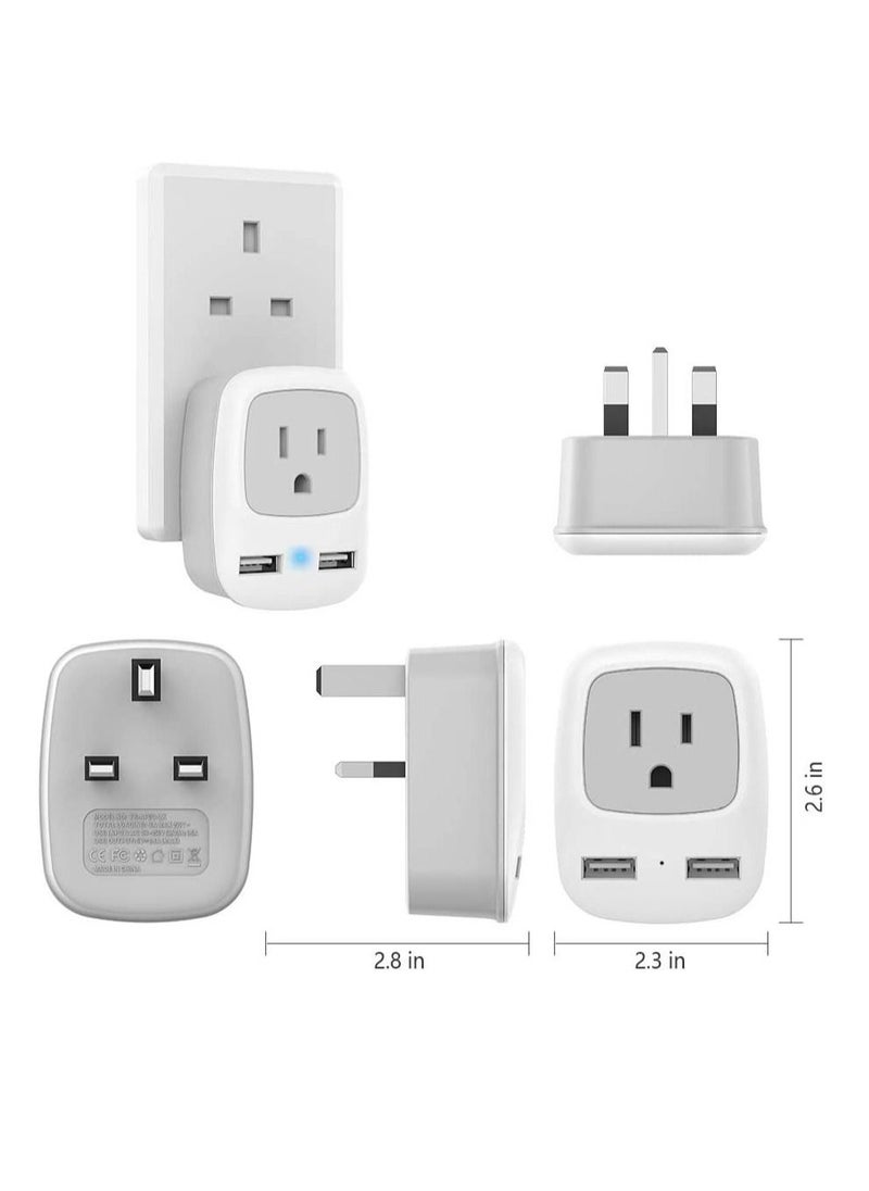 Generic - UK Ireland Hong Kong Power Adapter International Travel Plug with 2 USB Type G Converter Outlet Adapter Charger for USA to British England Scotland Irish Qatar London - Image 1